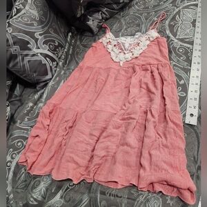 Rue21 Coral Color With Crochet Accent Tiered Mini Dress Size Xs